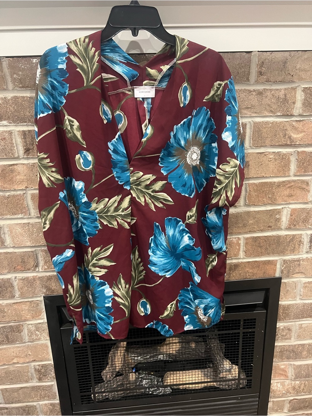 Adrienne Burgundy Blouse with Blue Floral Print